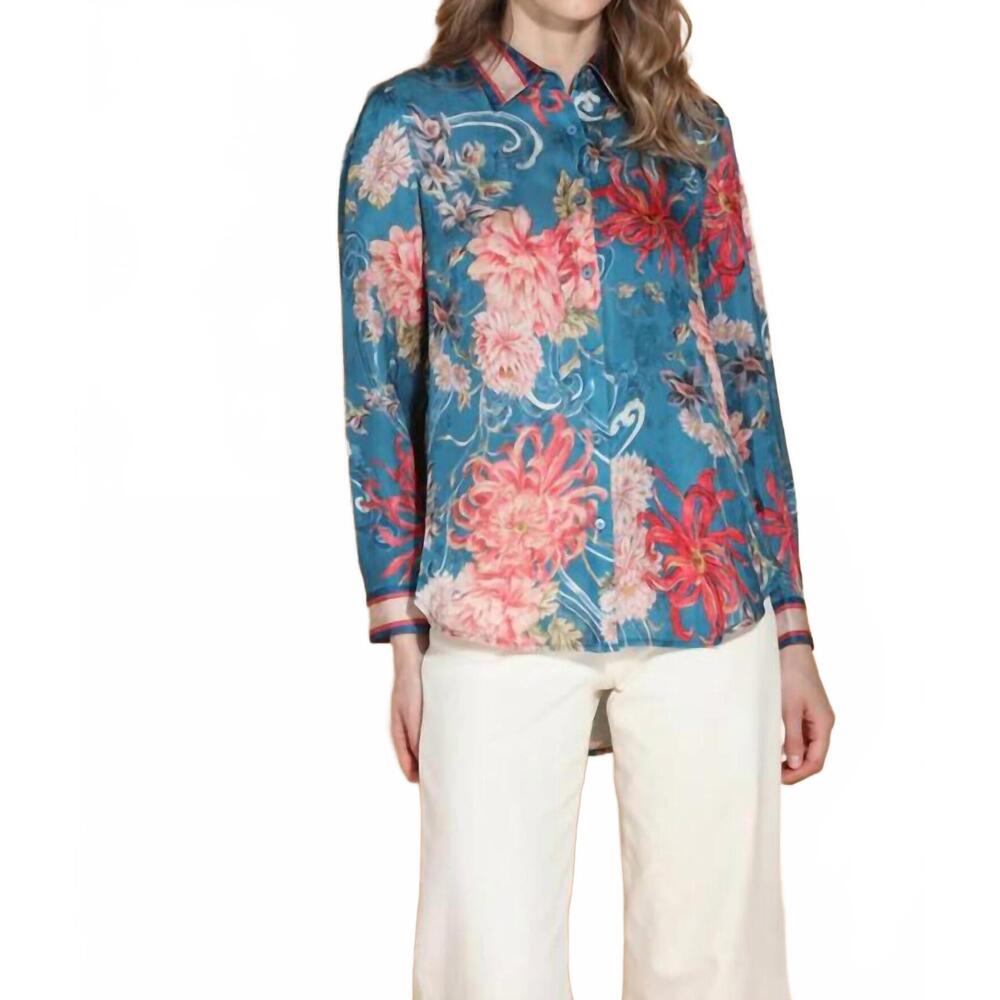 NEW JESSIE LIU women's printed jacquard shirt with contrast collar and cuffs in